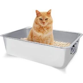 Maksone Stainless Steel Cat Litter Box,Extra Large Litter Box,High Sides,Odor Control Litter Pan, Non Stick,or Rusts, Easy to Clean