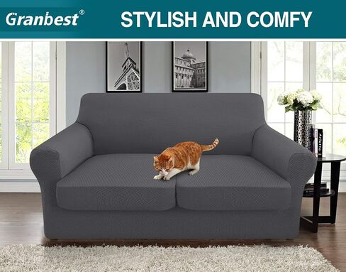 Granbest 4 Piece High Stretch Couch Covers for 3 Cushion Couch Thick Premium Sofa Slipcover Fitted Sofa Cover Furniture Protector for 3 Seat Sofas Dog Pet Proof Machine Washable (Large, Gray) in Saudi Arabia