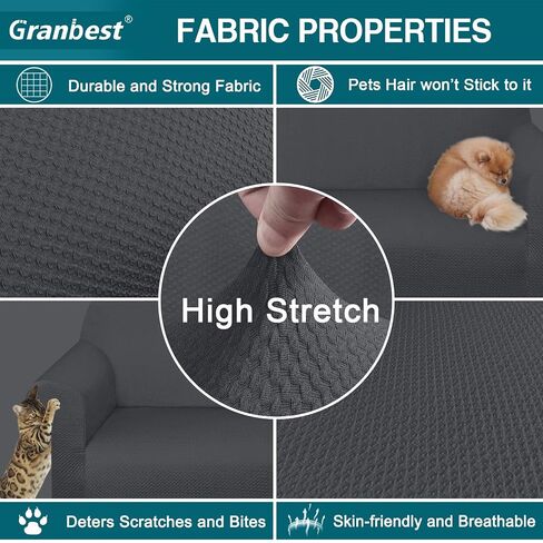 Granbest 4 Piece High Stretch Couch Covers for 3 Cushion Couch Thick Premium Sofa Slipcover Fitted Sofa Cover Furniture Protector for 3 Seat Sofas Dog Pet Proof Machine Washable (Large, Gray) in Saudi Arabia