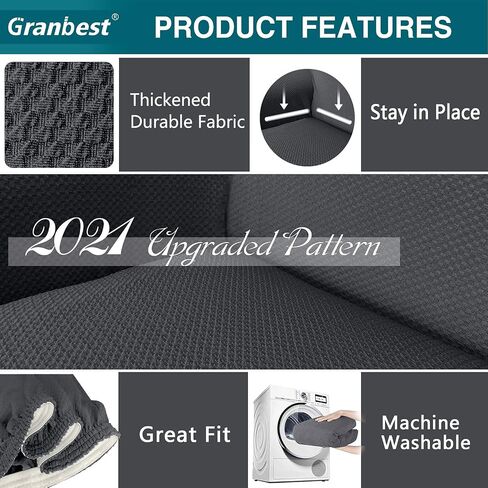 Granbest 4 Piece High Stretch Couch Covers for 3 Cushion Couch Thick Premium Sofa Slipcover Fitted Sofa Cover Furniture Protector for 3 Seat Sofas Dog Pet Proof Machine Washable (Large, Gray) in Saudi Arabia