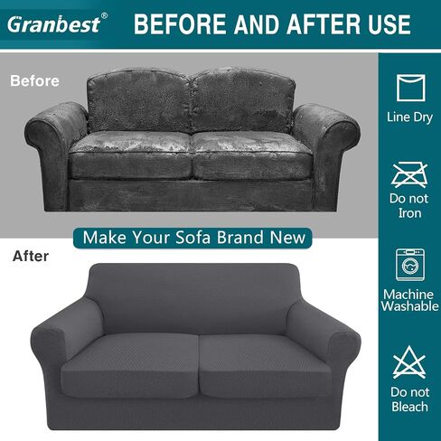 Granbest 4 Piece High Stretch Couch Covers for 3 Cushion Couch Thick Premium Sofa Slipcover Fitted Sofa Cover Furniture Protector for 3 Seat Sofas Dog Pet Proof Machine Washable (Large, Gray) in Saudi Arabia