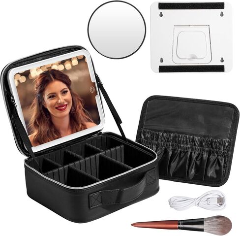 BS-MALL Makeup LED Case Makeup Brush Holder With LED Mirror Makeup Tool Organizer Bag Makeup Brush Bag with Shoulder… in Kuwait