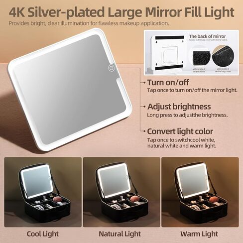 BS-MALL Makeup LED Case Makeup Brush Holder With LED Mirror Makeup Tool Organizer Bag Makeup Brush Bag with Shoulder… in Kuwait