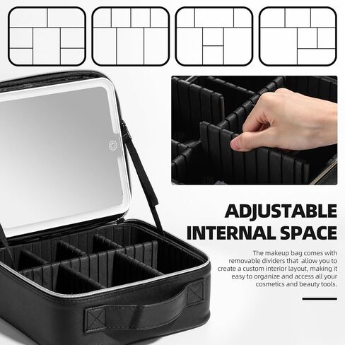 BS-MALL Makeup LED Case Makeup Brush Holder With LED Mirror Makeup Tool Organizer Bag Makeup Brush Bag with Shoulder… in Kuwait