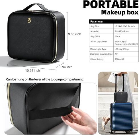 BS-MALL Makeup LED Case Makeup Brush Holder With LED Mirror Makeup Tool Organizer Bag Makeup Brush Bag with Shoulder… in Kuwait