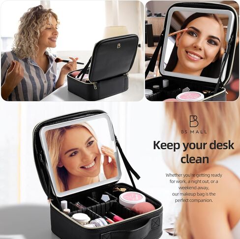 BS-MALL Makeup LED Case Makeup Brush Holder With LED Mirror Makeup Tool Organizer Bag Makeup Brush Bag with Shoulder… in Kuwait