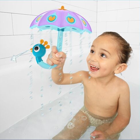 Yookidoo Baby Bath Toy (Ages 1-3) Green Peacock Umbrella Water Sprinkler with 3 Moving Pieces (Mold Free) - Fill with Water for Bubbles, Spinning & Sprinkler Effects - Toddler Bath Time & Pool Fun in Saudi Arabia