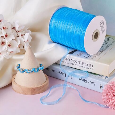 KISSITTY 500 Yards 1/4" Sheer Organza Ribbon Craft Decorative Ribbon Aquamarine Gift Wrapping Ribbons for Wedding Party Holiday Home Garment Decorations Floral Bouquets Bows Crafts Ornaments in Saudi Arabia