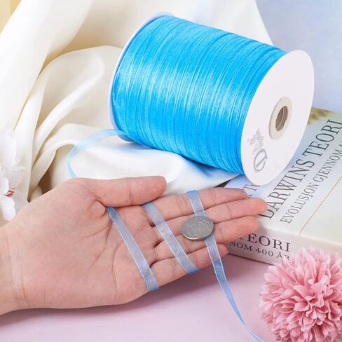 KISSITTY 500 Yards 1/4" Sheer Organza Ribbon Craft Decorative Ribbon Aquamarine Gift Wrapping Ribbons for Wedding Party Holiday Home Garment Decorations Floral Bouquets Bows Crafts Ornaments in Saudi Arabia