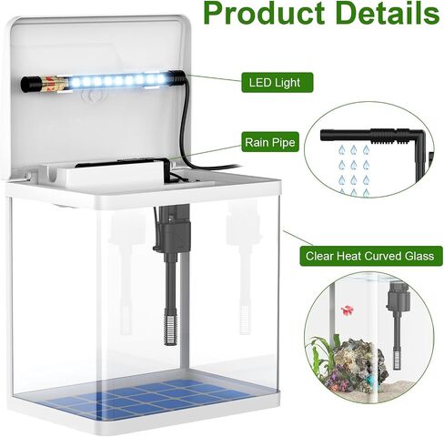 2 Gallon Glass Small Fish Tank Starter Kits - Betta Fish Tank with Filter and Light, Self-Cleaning Fish Tank. in Saudi Arabia