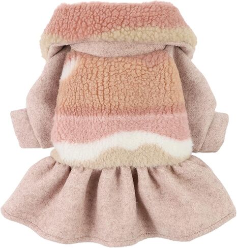فستان معطف الكلب ذو الياقة المدورة من Fitwarm Fuzzy، ملابس للكلاب للفتيات الصغيرات، سترة شتوية للحيوانات الأليفة، ملابس للقطط، وردي، صغير in Kuwait