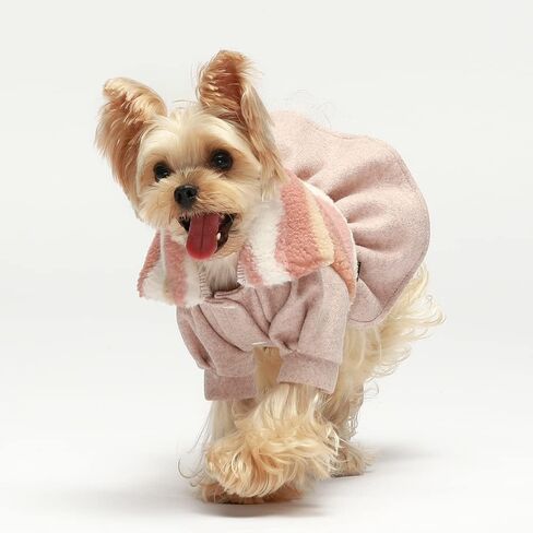 فستان معطف الكلب ذو الياقة المدورة من Fitwarm Fuzzy، ملابس للكلاب للفتيات الصغيرات، سترة شتوية للحيوانات الأليفة، ملابس للقطط، وردي، صغير in Kuwait