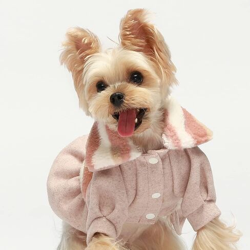 فستان معطف الكلب ذو الياقة المدورة من Fitwarm Fuzzy، ملابس للكلاب للفتيات الصغيرات، سترة شتوية للحيوانات الأليفة، ملابس للقطط، وردي، صغير in Kuwait