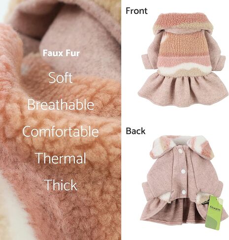 فستان معطف الكلب ذو الياقة المدورة من Fitwarm Fuzzy، ملابس للكلاب للفتيات الصغيرات، سترة شتوية للحيوانات الأليفة، ملابس للقطط، وردي، صغير in Kuwait