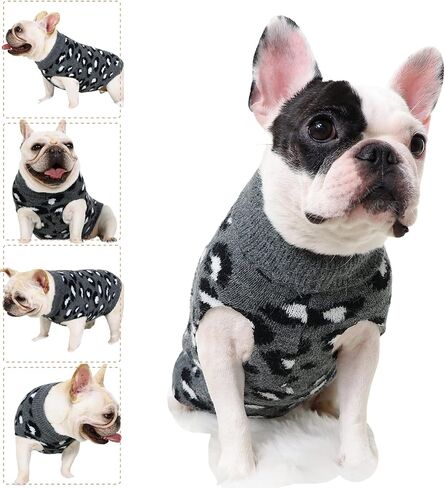 Opewod Small Dog Sweaters Leopard Pattern Knitted Pet Sweater Knitwear Soft Warm Puppy Sweater in Saudi Arabia