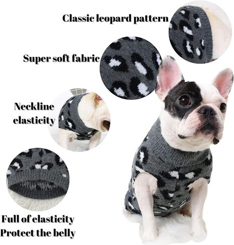 Opewod Small Dog Sweaters Leopard Pattern Knitted Pet Sweater Knitwear Soft Warm Puppy Sweater in Saudi Arabia