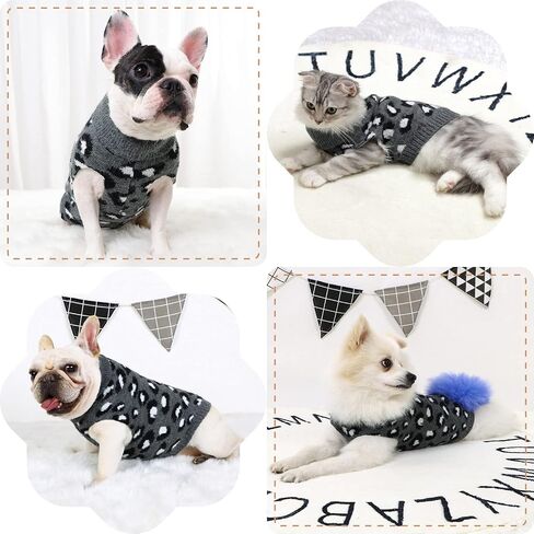 Opewod Small Dog Sweaters Leopard Pattern Knitted Pet Sweater Knitwear Soft Warm Puppy Sweater in Saudi Arabia