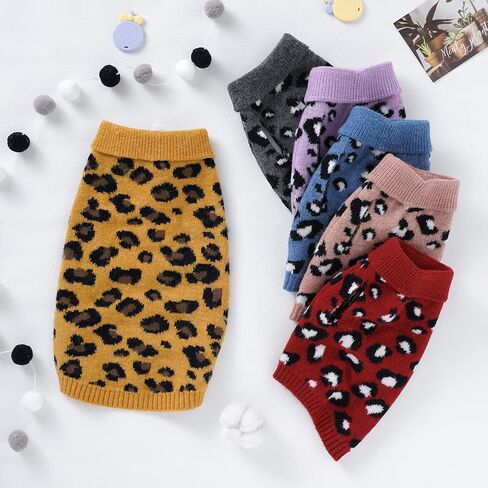 Opewod Small Dog Sweaters Leopard Pattern Knitted Pet Sweater Knitwear Soft Warm Puppy Sweater in Saudi Arabia