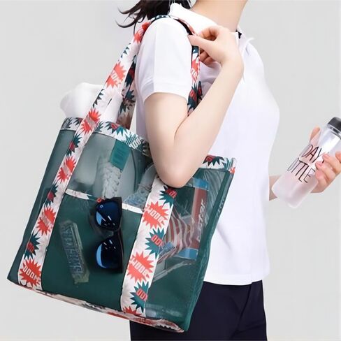 حقيبة حمل الشاطئ، حقيبة هوبو شبكية للشاطئ، حقيبة حمام سباحة، حقيبة كتف شاطئ نسائية قابلة للطي للتسوق على الشاطئ والسفر والنزهة والعطلات in Kuwait