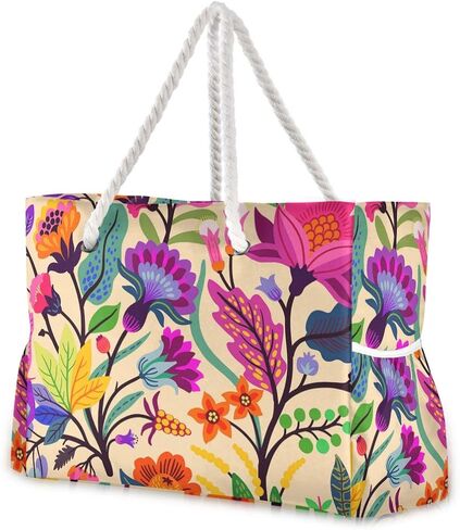 حقيبة الشاطئ ALAZA، حقيبة كتف على الشاطئ بنمط منقوش مع مقابض من الحبال القطنية in Kuwait