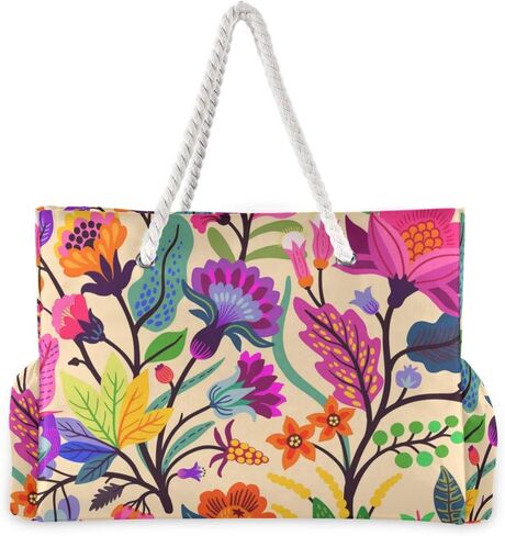 حقيبة الشاطئ ALAZA، حقيبة كتف على الشاطئ بنمط منقوش مع مقابض من الحبال القطنية in Kuwait