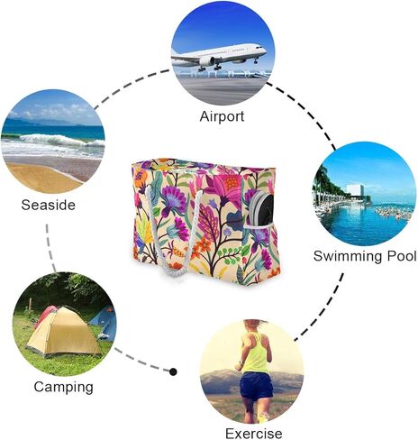 حقيبة الشاطئ ALAZA، حقيبة كتف على الشاطئ بنمط منقوش مع مقابض من الحبال القطنية in Kuwait