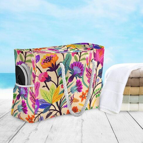 حقيبة الشاطئ ALAZA، حقيبة كتف على الشاطئ بنمط منقوش مع مقابض من الحبال القطنية in Kuwait