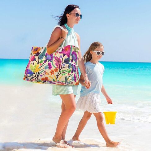 حقيبة الشاطئ ALAZA، حقيبة كتف على الشاطئ بنمط منقوش مع مقابض من الحبال القطنية in Kuwait