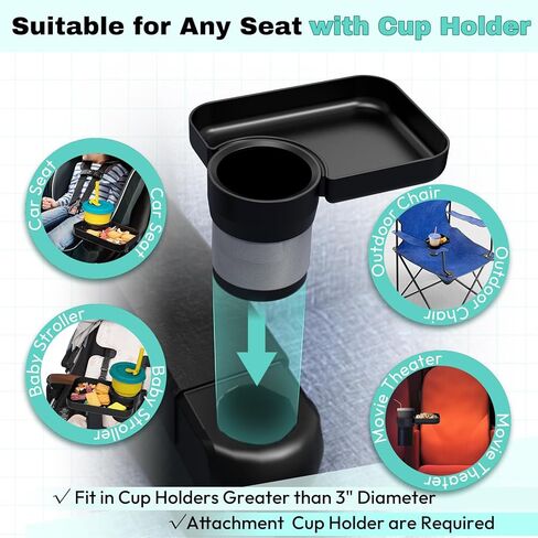 صينية مقعد السيارة للسفر للأطفال، قم بتحويل حامل الأكواب الخاص بك إلى صينية للاستخدام مع مقاعد السيارة، الداعم، عربة الأطفال وفي أي مكان به حامل أكواب، أساسيات رحلة الطريق للأطفال الصغار للوجبات الخفيفة والترفيه in Kuwait