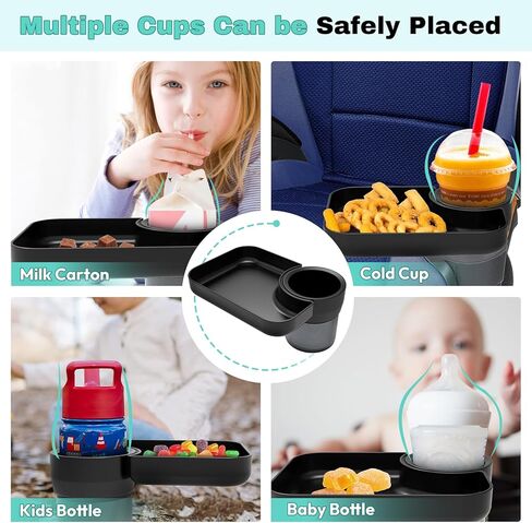 صينية مقعد السيارة للسفر للأطفال، قم بتحويل حامل الأكواب الخاص بك إلى صينية للاستخدام مع مقاعد السيارة، الداعم، عربة الأطفال وفي أي مكان به حامل أكواب، أساسيات رحلة الطريق للأطفال الصغار للوجبات الخفيفة والترفيه in Kuwait