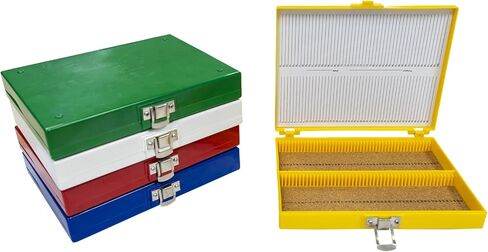 5PCS Microscope Slide Storage Box, 100-Place Plastic Microscope Slide Holder with Foam Liner for 25mm × 75mm Microslide, Assorted Colors in Saudi Arabia