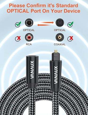 Optical Extension Cable Digital Toslink Male to Female S/PDIF Cords Compatible with Home Theater, Sound Bar, TV, PS4, Xbox, Playstation & More - Black (6.6ft/2m) in Saudi Arabia