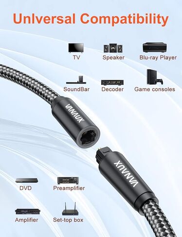 Optical Extension Cable Digital Toslink Male to Female S/PDIF Cords Compatible with Home Theater, Sound Bar, TV, PS4, Xbox, Playstation & More - Black (6.6ft/2m) in Saudi Arabia
