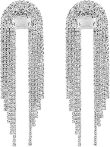 Big Chain Tassel Rhinestone Statement Drop Earrings for Women Teen Girls,Sparkly Gold Silver Long Fringe Crystals Dangle Earrings Party Jewelry Gifts in Saudi Arabia