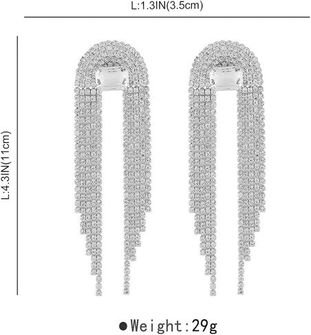 Big Chain Tassel Rhinestone Statement Drop Earrings for Women Teen Girls,Sparkly Gold Silver Long Fringe Crystals Dangle Earrings Party Jewelry Gifts in Saudi Arabia