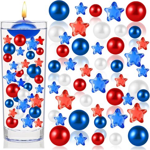 209 قطعة من حشو مزهرية عيد الاستقلال، خرز مزهرية عائمة وطنية متعددة الألوان خرز اللؤلؤ العائم في الرابع من يوليو لديكور الطاولة المركزية للحفلات المنزلية in Kuwait