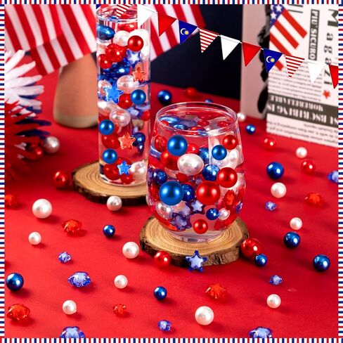 209 قطعة من حشو مزهرية عيد الاستقلال، خرز مزهرية عائمة وطنية متعددة الألوان خرز اللؤلؤ العائم في الرابع من يوليو لديكور الطاولة المركزية للحفلات المنزلية in Kuwait