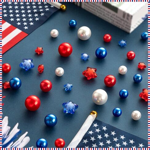 209 قطعة من حشو مزهرية عيد الاستقلال، خرز مزهرية عائمة وطنية متعددة الألوان خرز اللؤلؤ العائم في الرابع من يوليو لديكور الطاولة المركزية للحفلات المنزلية in Kuwait