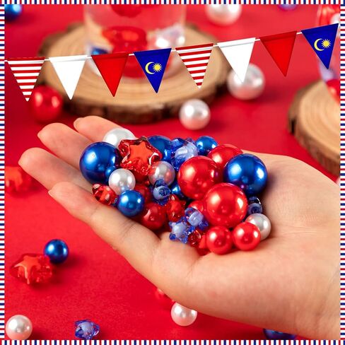 209 قطعة من حشو مزهرية عيد الاستقلال، خرز مزهرية عائمة وطنية متعددة الألوان خرز اللؤلؤ العائم في الرابع من يوليو لديكور الطاولة المركزية للحفلات المنزلية in Kuwait