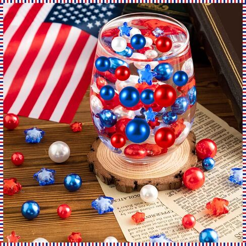209 قطعة من حشو مزهرية عيد الاستقلال، خرز مزهرية عائمة وطنية متعددة الألوان خرز اللؤلؤ العائم في الرابع من يوليو لديكور الطاولة المركزية للحفلات المنزلية in Kuwait