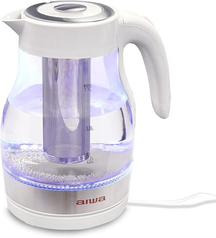 2 in 1 Black Infusion Kettle, Boil and Brew with Removable Stainless Steel Tea Infuser, 7 Cup or 1.7 Liter Capacity, LED Indicator Light, Auto-Shutoff & Boil-Dry Protection, Aiwa White in Saudi Arabia