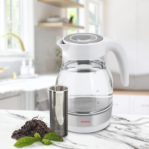 2 in 1 Black Infusion Kettle, Boil and Brew with Removable Stainless Steel Tea Infuser, 7 Cup or 1.7 Liter Capacity, LED Indicator Light, Auto-Shutoff & Boil-Dry Protection, Aiwa White in Saudi Arabia