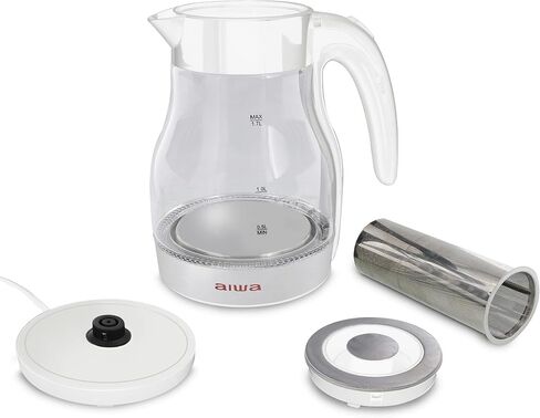 2 in 1 Black Infusion Kettle, Boil and Brew with Removable Stainless Steel Tea Infuser, 7 Cup or 1.7 Liter Capacity, LED Indicator Light, Auto-Shutoff & Boil-Dry Protection, Aiwa White in Saudi Arabia