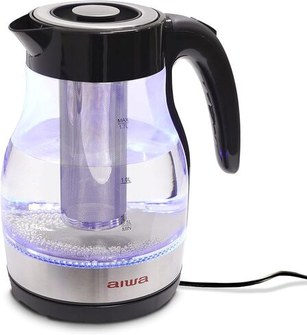 2 in 1 Black Infusion Kettle, Boil and Brew with Removable Stainless Steel Tea Infuser, 7 Cup or 1.7 Liter Capacity, LED Indicator Light, Auto-Shutoff & Boil-Dry Protection, Aiwa White in Saudi Arabia