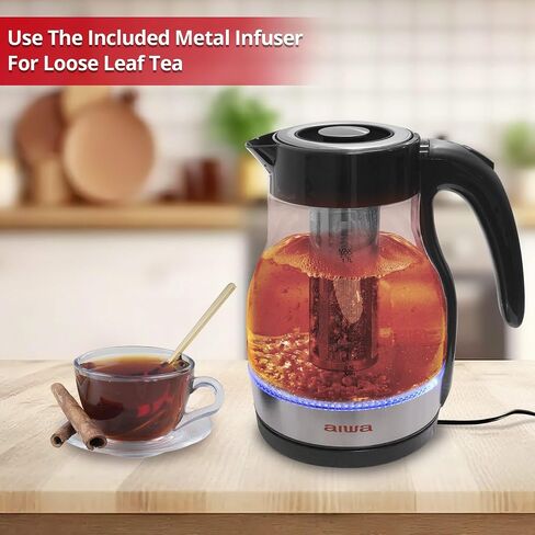 2 in 1 Black Infusion Kettle, Boil and Brew with Removable Stainless Steel Tea Infuser, 7 Cup or 1.7 Liter Capacity, LED Indicator Light, Auto-Shutoff & Boil-Dry Protection, Aiwa White in Saudi Arabia