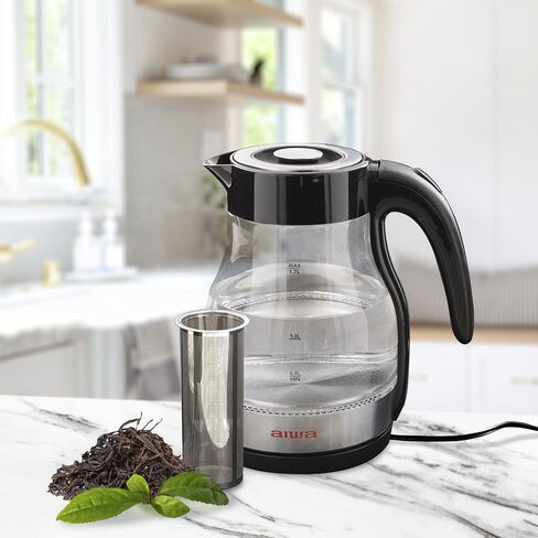 2 in 1 Black Infusion Kettle, Boil and Brew with Removable Stainless Steel Tea Infuser, 7 Cup or 1.7 Liter Capacity, LED Indicator Light, Auto-Shutoff & Boil-Dry Protection, Aiwa White in Saudi Arabia