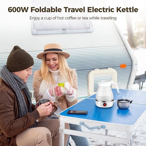 0.6L Foldable Travel Electric Kettle, 600W 110V Collapsible Electric Kettle, Small Food-Safe Silicone Water Boiler for Making Coffee & Tea, Portable Kettle for Hotels, RV Trips, Camping in Saudi Arabia