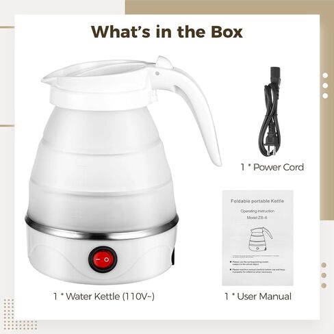 0.6L Foldable Travel Electric Kettle, 600W 110V Collapsible Electric Kettle, Small Food-Safe Silicone Water Boiler for Making Coffee & Tea, Portable Kettle for Hotels, RV Trips, Camping in Saudi Arabia