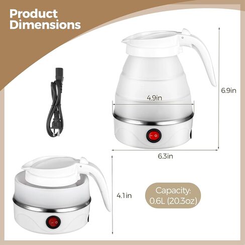 0.6L Foldable Travel Electric Kettle, 600W 110V Collapsible Electric Kettle, Small Food-Safe Silicone Water Boiler for Making Coffee & Tea, Portable Kettle for Hotels, RV Trips, Camping in Saudi Arabia