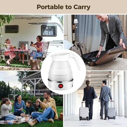 0.6L Foldable Travel Electric Kettle, 600W 110V Collapsible Electric Kettle, Small Food-Safe Silicone Water Boiler for Making Coffee & Tea, Portable Kettle for Hotels, RV Trips, Camping in Saudi Arabia
